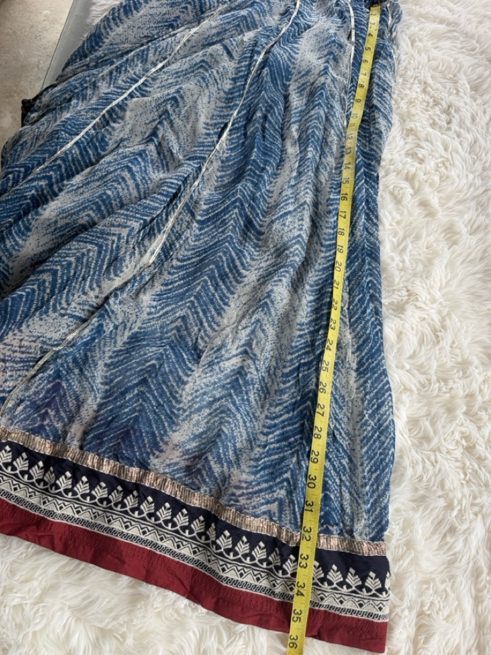 Soft Surroundings Blue Chevron Maxi Skirt with Black Tassel and Maroon Border - Picture 6 of 9